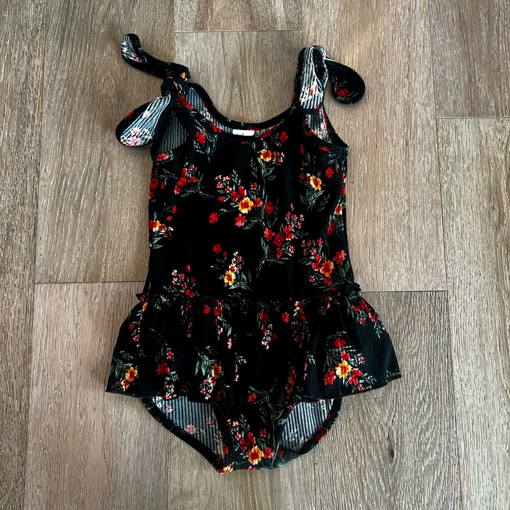 Little Lopers Floral Black Ruffled Skirted Bodysuit